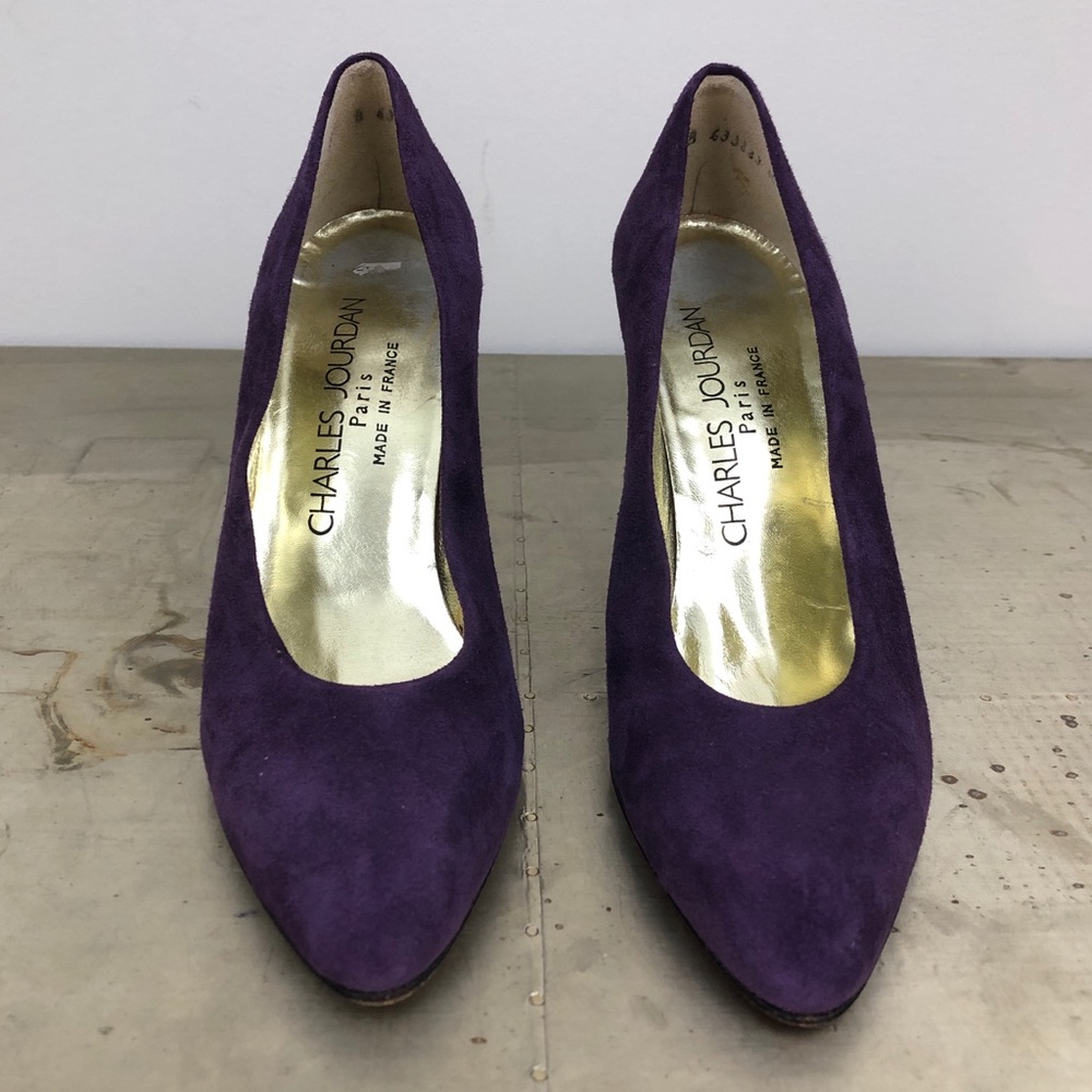 Vintage Charles Jourdan Paris Suede Leather Almond Toe Pump Heels Made in France - Picture 3 of 8